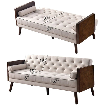 70 inch Futon Sofa Bed, Convertible 2 in 1 Love Seat Sleeper Sofa with 2 Throw Pillows