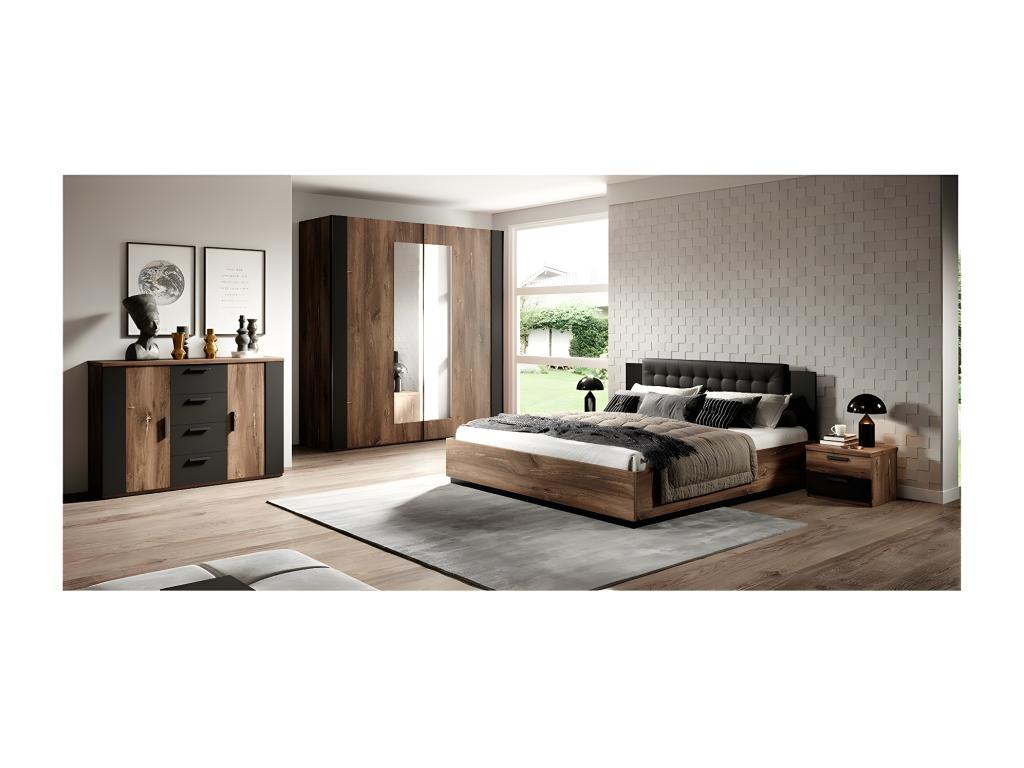 Black Oak Wood Bed Frame, 180 x 200 cm