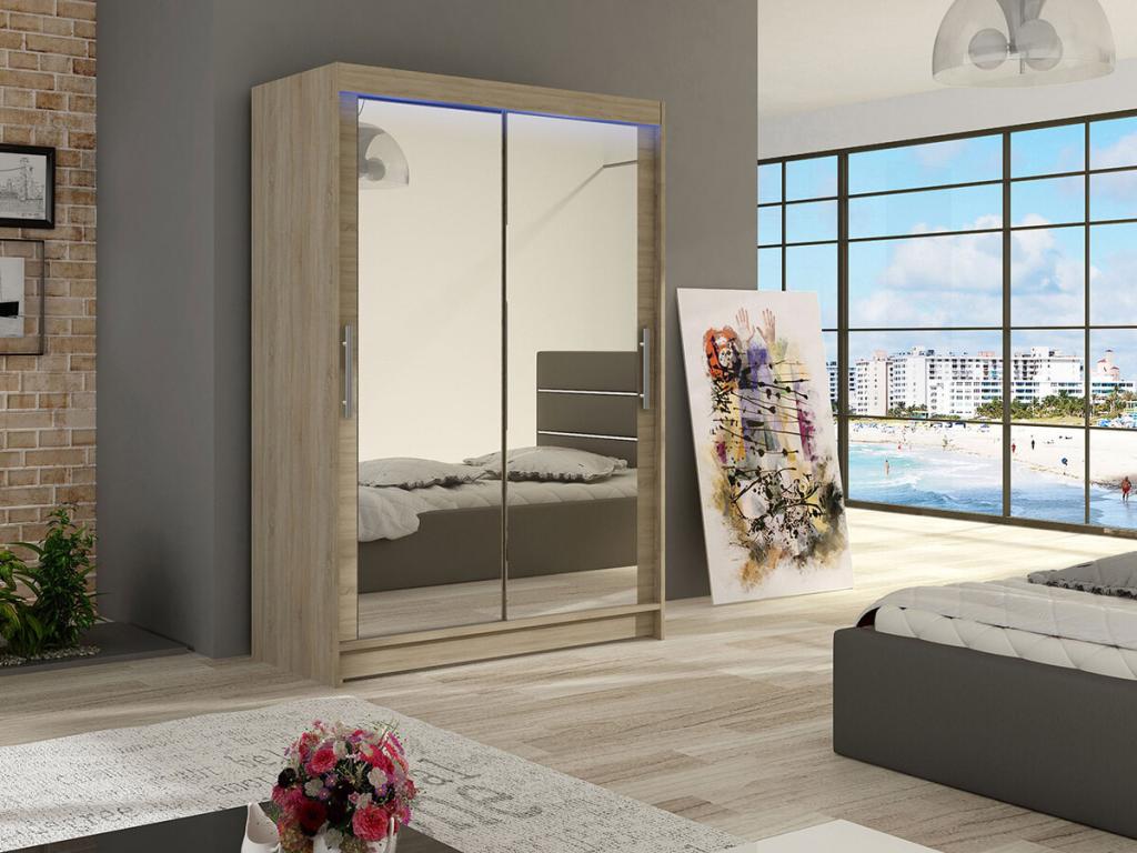 Brown Oak Wood Wardrobe, 200 x 120 x 58 cm