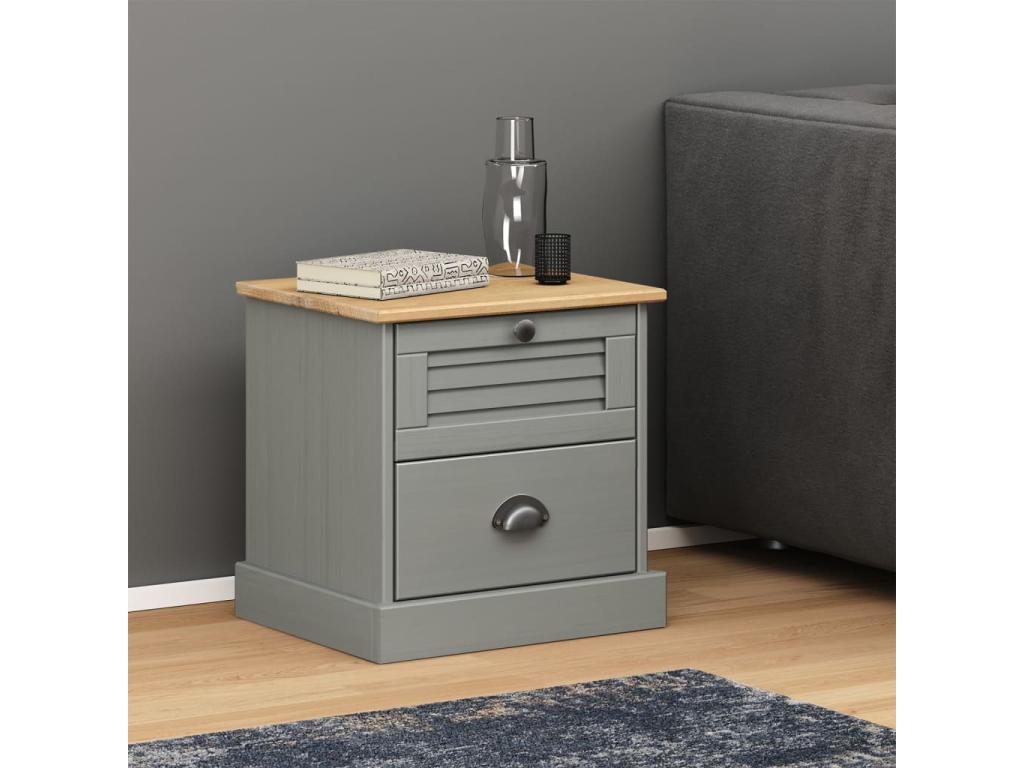 Gray Pine Wood Nightstand, 42 x 35 x 40 cm