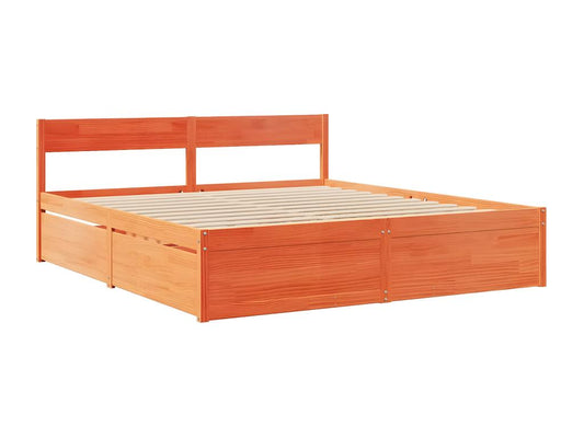 Brown Pine Wood Bed Frame, 180 x 200 cm