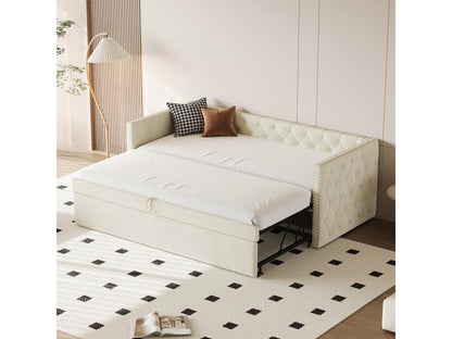 Beige Velvet Bed Frame, 90 x 200 cm