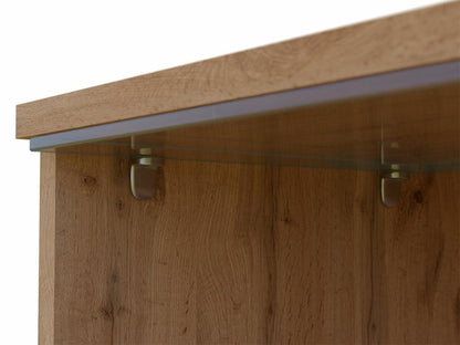 Brown Oak Wood TV Stand, 140 x 30 x 33 cm