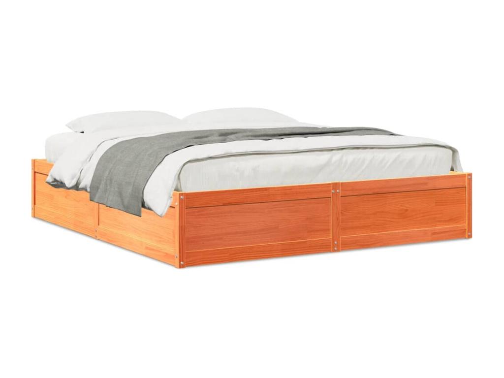 Brown Pine Wood Bed Frame, 200 x 200 cm
